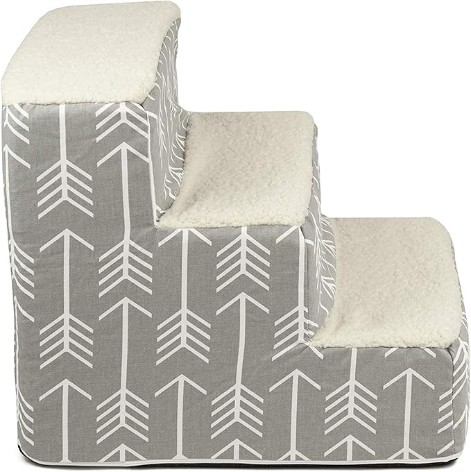 Majestic Pet 3 Step Portable Dog Stairs for Small Dogs to get on Bed Supports 250 lbs or Less – Dog Steps for High Bed with Machine Washable Cover –Pet Stairs for Cats Arrow Gray
