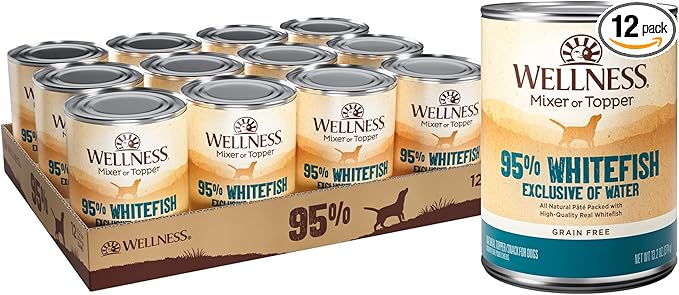 Wellness 95% Whitefish Adult Canned Wet Dog Food, Grain Free, Natural, 13.2 oz, Pack of 12 Cans