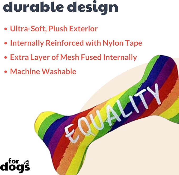 Huxley & Kent for Dogs | Pride Equality Bone (Large) | Rainbow Power Plush Dog Toy with Squeaker | Funny Dog Toy | Cute Dog Toy | H&K Squeaky Dog Toy