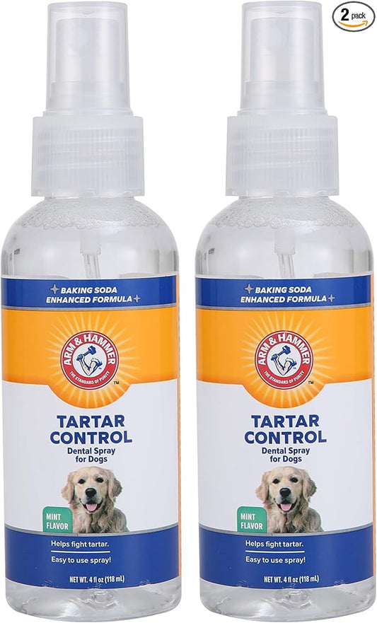 Arm & Hammer Tartar Control Dental Spray for Dogs, Mint Flavor Breath Freshener, Brushless Teeth Cleaning Oral Care with Baking Soda, Helps Reduce Plaque and Tartar Buildup, 4 Fl Oz - 2 Pack