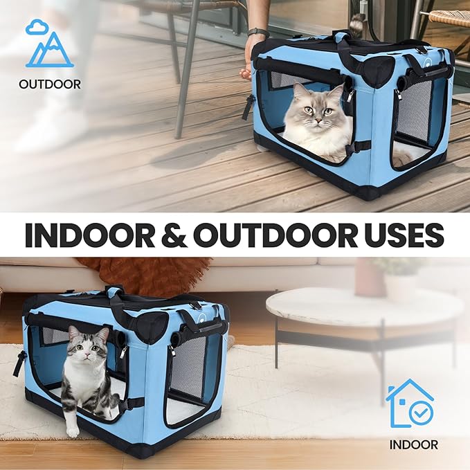 PEGIC Large Cat Carrier for Car Travel, Soft Sided Collapsible Pet Carrier for Outdoor and Indoor Uses, Roomy Extra Large Carrier for 2 Kittens, Large Cat or Puppies up to 50lbs (Teal)