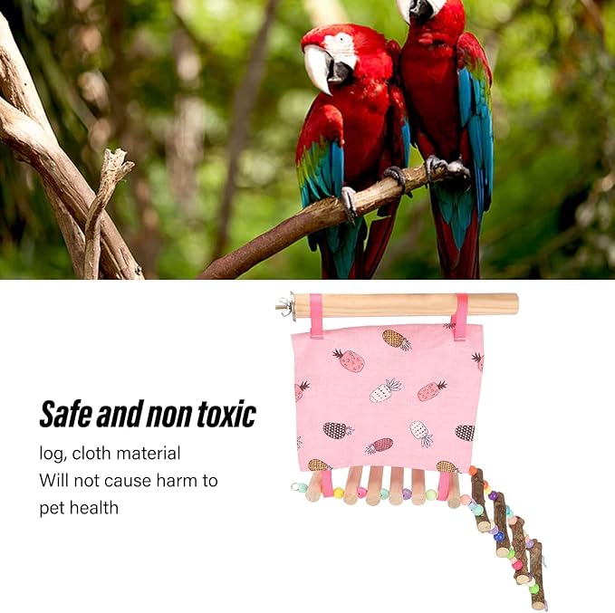 Bird Nest Hut Hammock Tent with Ladder, Parrot Snuggle Tent with Open Front and Back, Vibrant Color Climbing Toy for Small Birds, Safe Cloth and Wood Bird Cage Accessory