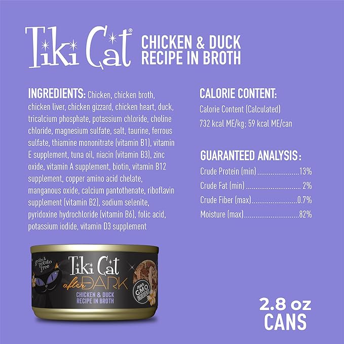 Tiki Cat After Dark Wet Cat Food, Chicken & Duck, 2.8 oz. Cans (12 Count)