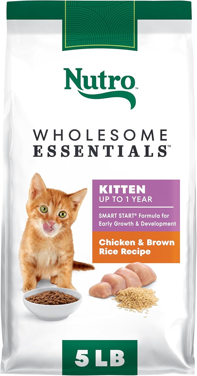 Nutro Wholesome Essentials Natural Dry Cat Food, Dry Kitten Food Chicken & Brown Rice Kibble Formula, 5 lb. Bag