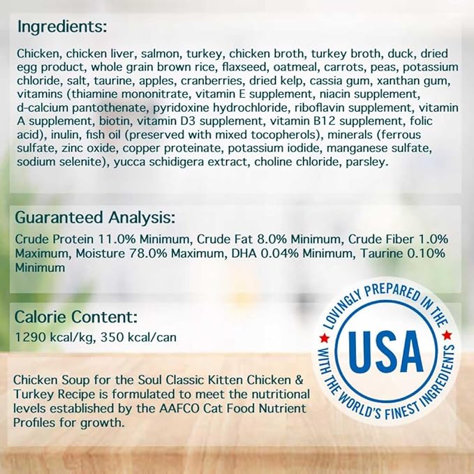 Chicken Soup for the Soul All Natural Premium Wet Kitten Food, Real Meat First Ingredient, No By-Products, Artificial Colors, Flavors or Preservatives, Chicken & Turkey Pate, 5.5oz (Pack of 24)