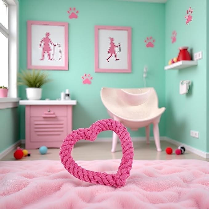 Pink Cute Dog/Cat Chew Toys, Dog Toys for Chewers, Heavy Duty Dental Dog Rope Toy for Dogs, Creative Love Heart Shaped Interactive Rope Dog Toys, Cotton Puppy Teething Chew Tug Toy Dark Pet Supplies
