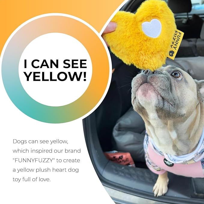 FUNNY FUZZY Dog Toy, Heart Plush Squeaky Dog Toy for Puppy Cats with Soft Squeaker, Fun for Indoor Puppies and Kitten, Pet Toy for Small Medium Large Breeds, Yellow,2 Pack