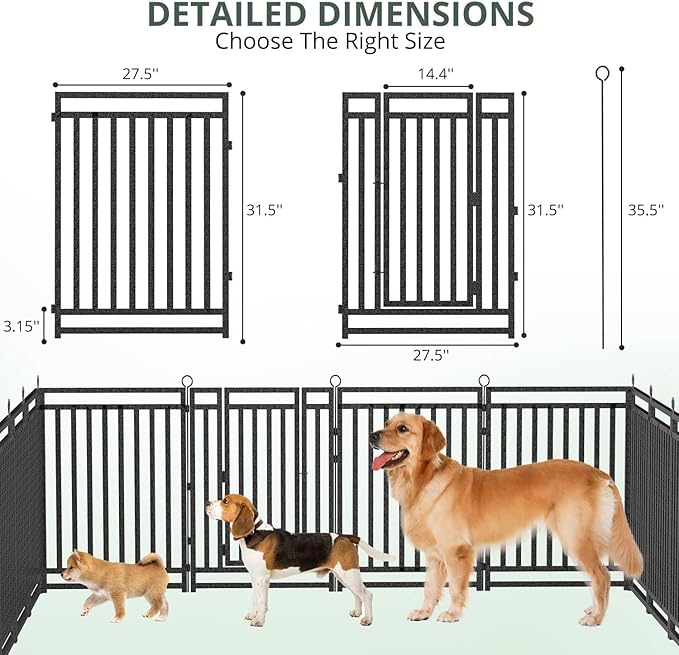 Dog Fence Outdoor Indoor, 47 Inches Height 08 Panels(6gates & 42panels) Dog Playpen for Large/Medium/Small Dogs Metal Dog Pen for Yard Camping and RV [Black-Silver]