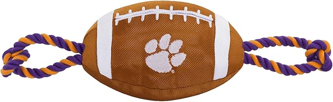 NCAA Clemson Tigers Football Dog Toy, Tough Quality Nylon Materials, Strong Pull Ropes, Inner Squeaker, Collegiate Team Color