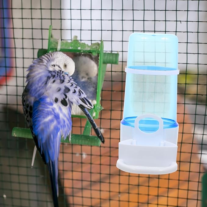 Gadpiparty 2pcs Automatic Bird and Hamster Food Feeder Set Plastic Bird Cage Food and Water Dispenser Blue and Suitable for Large Cages and Small Pets