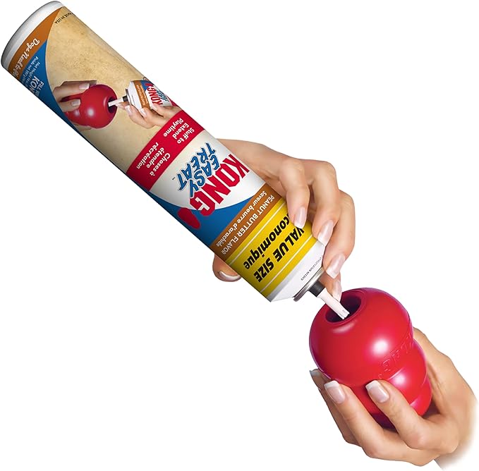 KONG Classic Stuffable Dog Toy Easy Treat Peanut Butter Spray - Fetch & Chew Toy for Dogs - with Dog Toy Filler Treat - for Hours of Fun & Enrichment - 14 oz - XL
