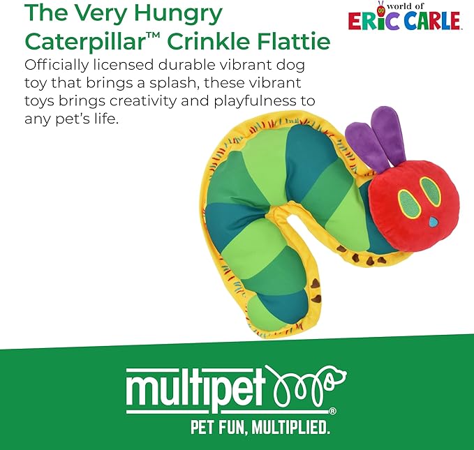 Multipet Eric Carle Very Hungry Caterpillar Crinkle Flattie 7" Dog Toy