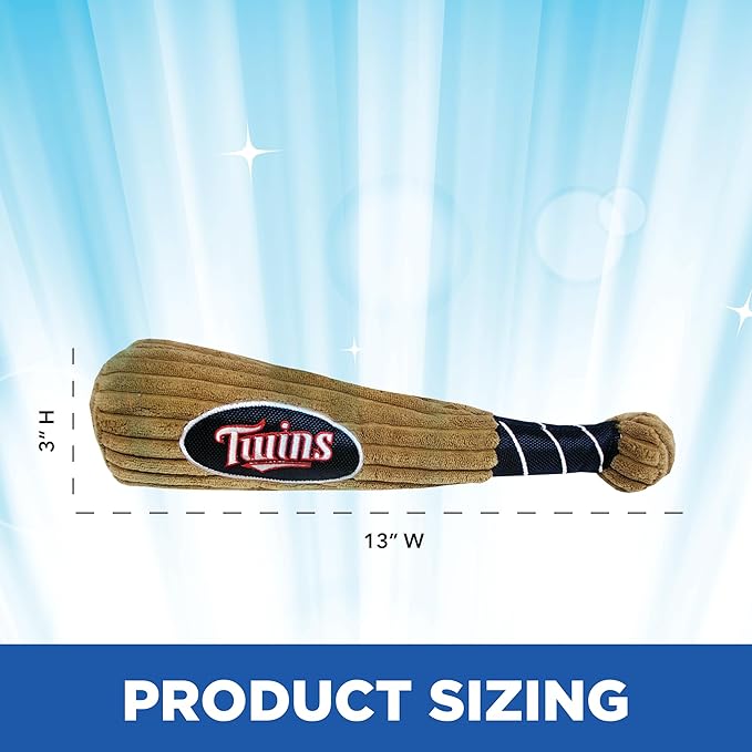 MLB Minnesota Twins Baseball Bat Toy for DOGS & CATS. Soft Corduroy Plush Dog Toy with Inner SQUEAKER, MLB Chew Toys for Dogs or Cats. Durable Fun Interactive Dog Toy with Team Names and Logo