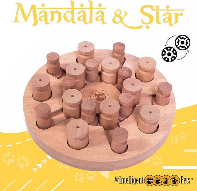 MY INTELLIGENT PETS Mandala and Star - Interactive Wooden Puzzle Toy for Dogs, Brain Game for Mental Stimulation and Enrichment, Fun and Challenging Toy for Smart Pets