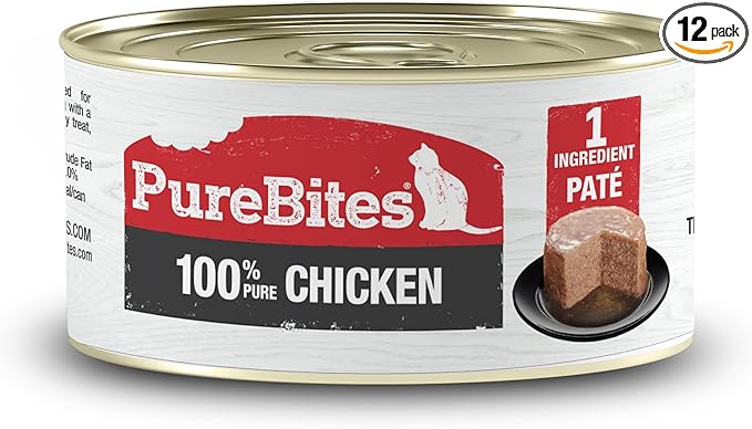 PureBites 100% Pure Chicken Pate Cat Treat | 2.5oz can | only 1 Ingredient | case of 12