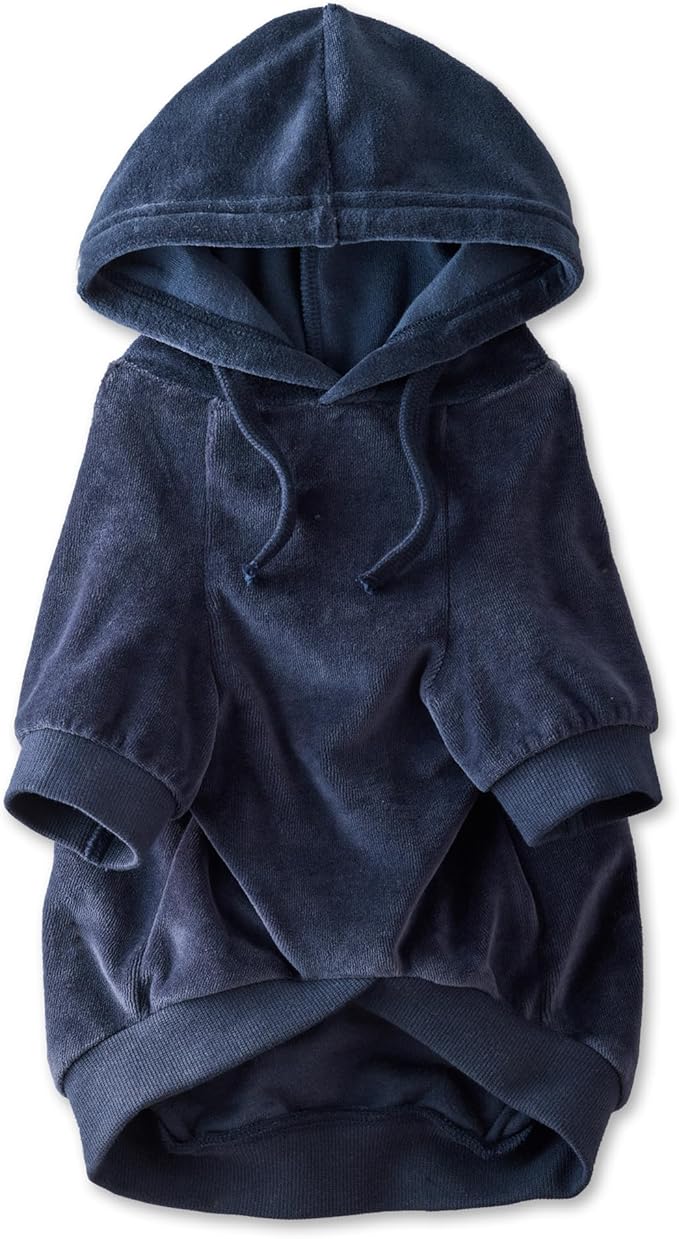 Pet Passion Cooper II Organic Cotton Velour Dog Hoodie Pet Coat for Small, Medium and Large Dogs, Navy, XX-Small (4-7 lbs)