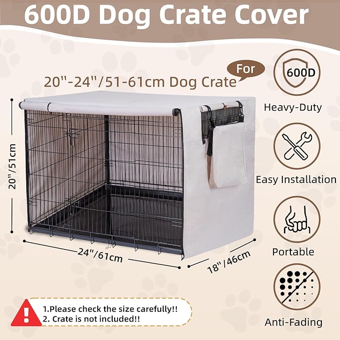 Dog Crate Cover for Anxiety, Water-Resistant & Windproof 600D Oxford Kennel Cover with Storage Bag, Calming Indoor Outdoor Pet Crate Cover for 30 Inch Wire Crates, Machine Washable, Beige