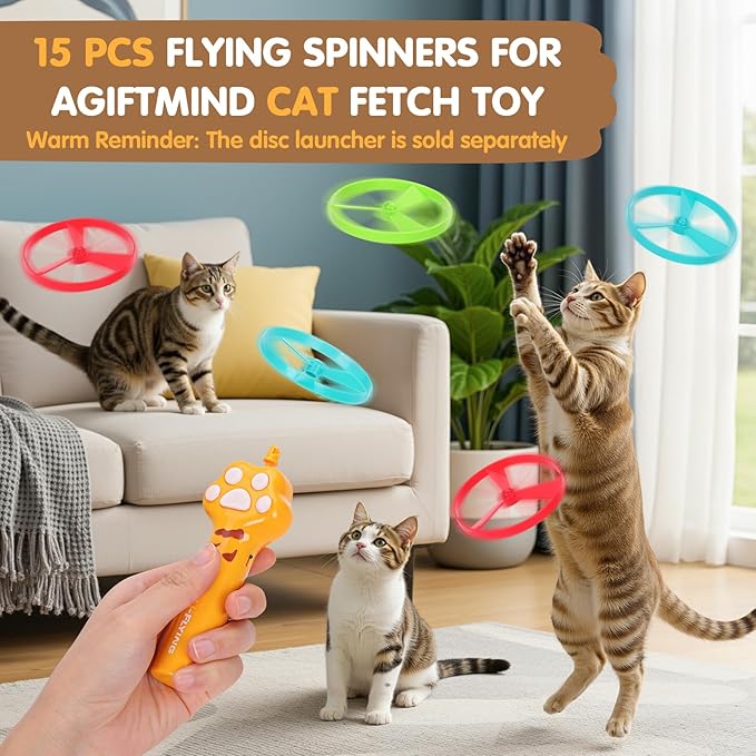 15 PCS Flying Spinners for Disc Launcher Toy, Additional Discs for Outdoor & Indoor Pet Chasing Training Hunting Interactive Cat Fetch Toy