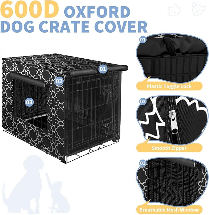 X-ZONE PET 42" Dog Crate Cover for Indoor/Outdoor - Heavy Duty Polyester Pet Kennel Cover Fits for Wire Dog Cage Black Print