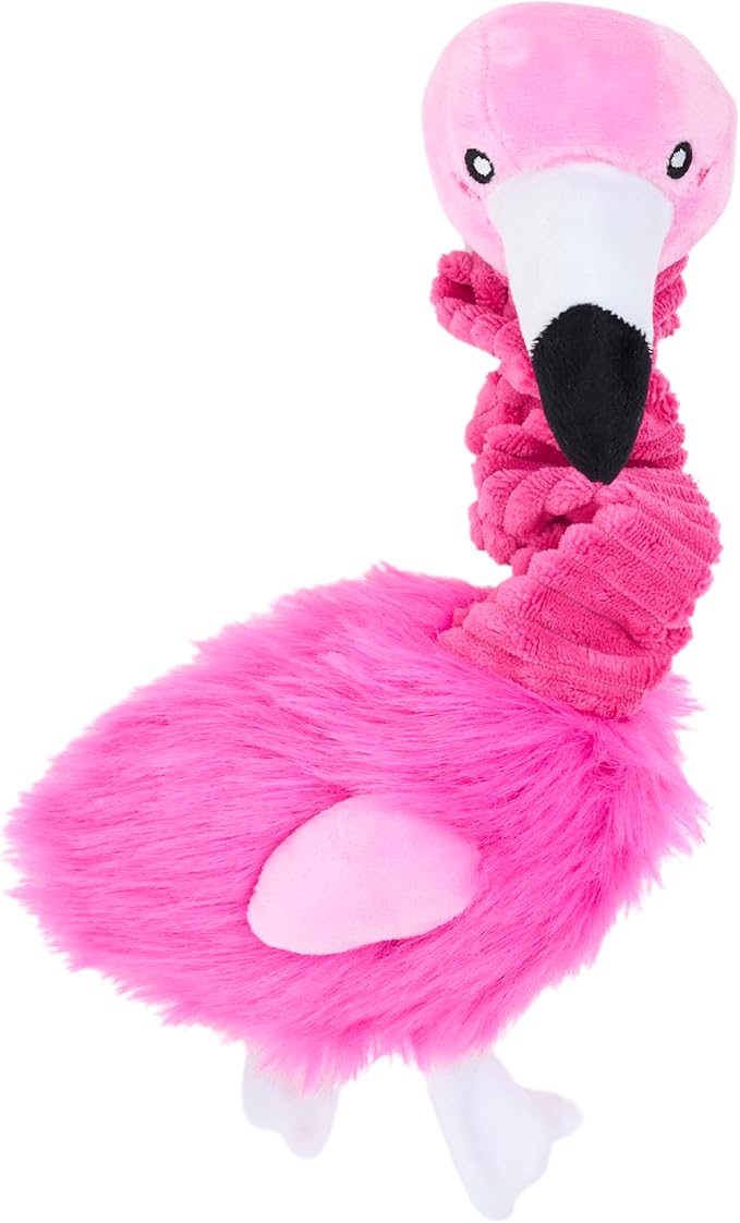 ZippyPaws Bungee Buddiez Plush Squeaky Dog Toy (Flamingo)