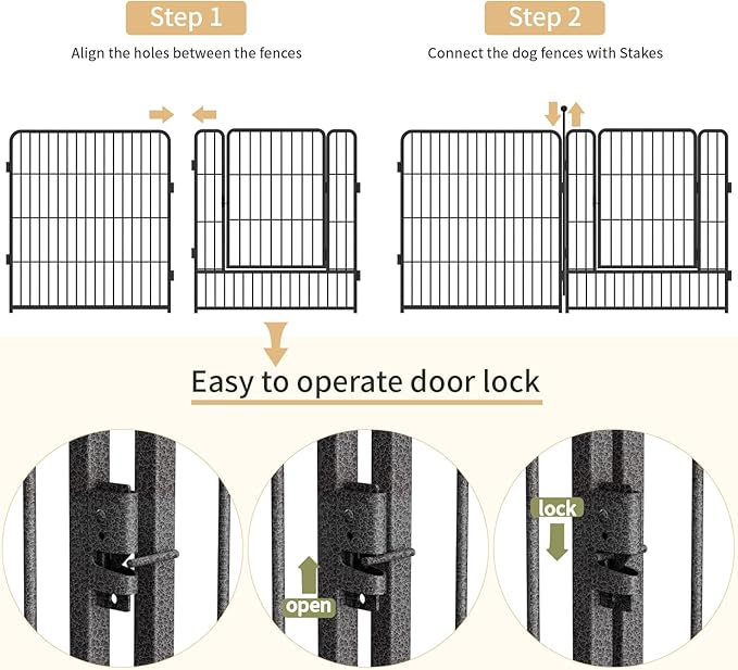 Dog Playpen,32/40/45 Inch Height in Heavy Duty, Folding Indoor Outdoor Anti-Rust Dog Exercise Fence, Portable Pet Playpen with Door for Large Medium Small Dogs and Pet (24 Panels, 45 Inch) Silver