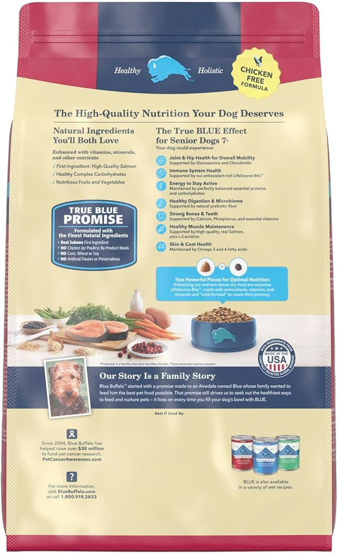 Blue Buffalo Life Protection Formula with LifeSource Bits, Senior 7+ Dry Dog Food, Salmon and Brown Rice Recipe, Chicken Free Formula, 15 lb. Bag