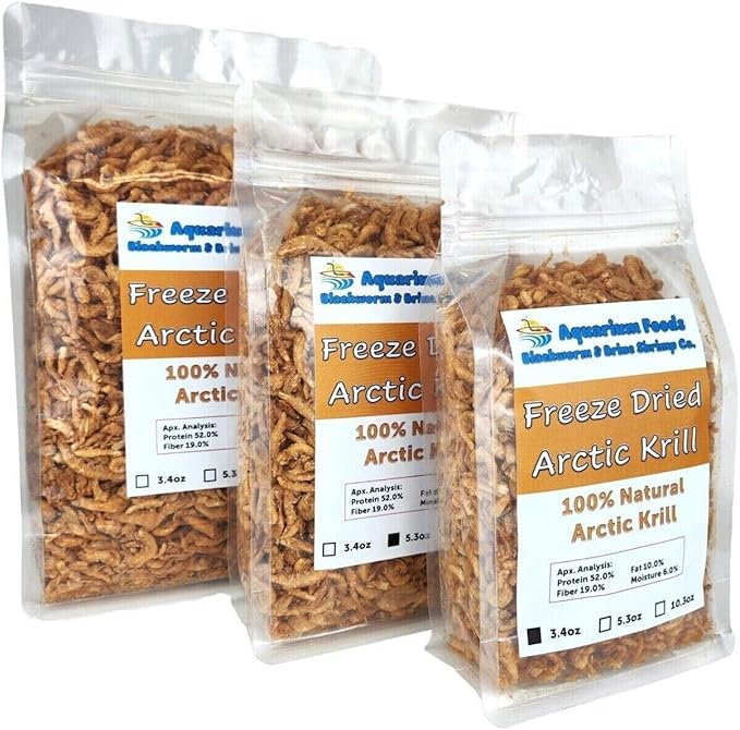 Arctic Krill, Freeze Dried Krill for Tropical Fish, Marine Fish, Cichlids, Catfish, Pond Fish, Aquatic Turtles, Land Turtles, Hamsters, Rodents, Reptiles…5.3oz Clear Bag