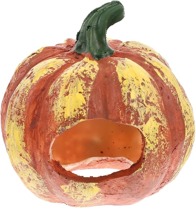 POPETPOP Pumpkin Shaped Aquarium Cave 3 Inch Resin Fish Tank Decor Shrimp Hideout Wear-Resistant Aquarium Decoration for Fish and Aquatic Pets