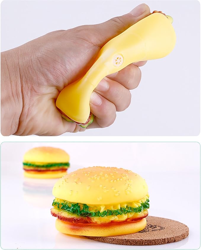 Pet Chew Toy Interactive Dog Food Toy Bite Hamburger 3 Pack Soft Non-Toxic Teeth Cleaning Dog Toys Squeaky for Puppies Small Dogs Cats DT11 Hamburger