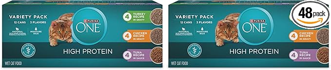 Purina ONE Natural,High Protein Cat Food Variety Pack,Turkey,Chicken and Tuna Recipes - 3 oz. Cans,(Pack of 48)
