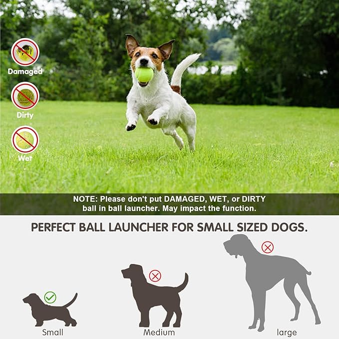 MEKAPLE Automatic Dog Ball Launcher, Dog Ball Thrower Machine with 10-30Ft 3 Launching Distance, Interactive Toys for Small Dogs Indoor & Outdoor with 15 Mini Tennis Balls (2 inch) -Blue