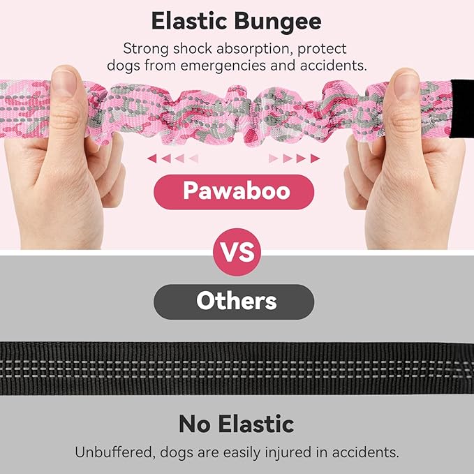 Pawaboo Dog Car Seat Belt– Reflective & Adjustable Dogs Cars Harness Leash with 360° Lockable Buckle, Shockproof Dogs Tether Bungee for Safe Travel, Pink Camouflage