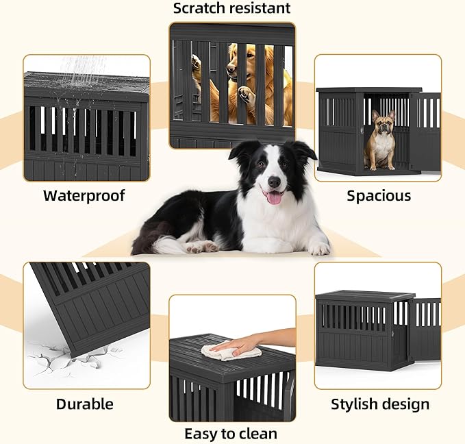 30 INCH Small Dog Crate Furniture Lockable Dog Kennel Indoor Dog Cage Heavy Duty Decorative Plastic Pet Cage End Table for Small/Medium Dogs, Black