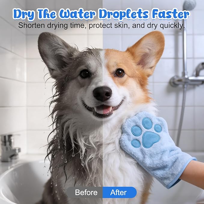 Paw Bathing Towel for Cats Puppy, Reusable Absorbent Quick-Dry Pet Grooming Towel, Soft Bath Mitt for Dirt Odor Removal, Daily Care and Travel, for Dogs & Cats (Grey)