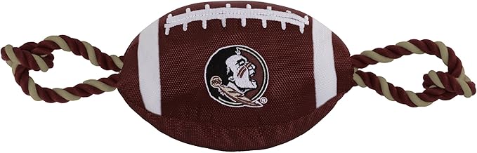 NCAA Florida State Seminoles Football Dog Toy, Tough Quality Nylon Materials, Strong Pull Ropes, Inner Squeaker, Collegiate Team Color (FSU-3121)