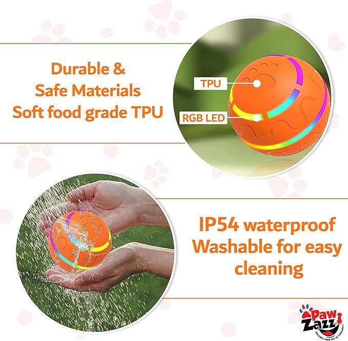 New Interactive Dog Toy with Remote Control and LED Flash Light, Self Rolling USB Rechargeable Ball that has 2 Modes, Motion Activated Ball Toys for Dogs/Cats with 2 Work Modes - Orange