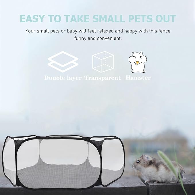 TEHAUX Foldable Pet Playpen Fence with Hexagonal Polyester Mesh, Reusable Indoor and Outdoor Puppy Safety Pen, Small Dog and Puppy Game Tent, Black