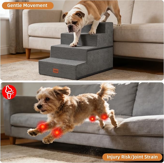 Dog Stairs for Small Dogs, 18" H, 4-Step Pet Steps for Beds or Couches, Non-Slip Balanced Pet Ramp for Medium Cats,Indoor Dog Ladder, Grey