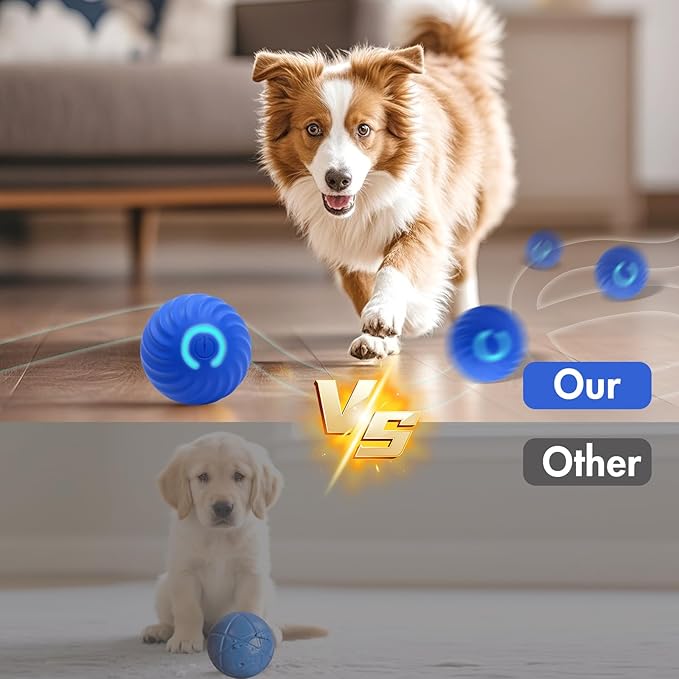 Interactive Dog Ball Toys - For Smart Small Medium Dog Toys to Keep Them Busy with 2 Cover, Automatic Rolling and Jumping Pet Balls Ball for Dogs, Pet Interactive Toy Balls - Rechargeable, Blue