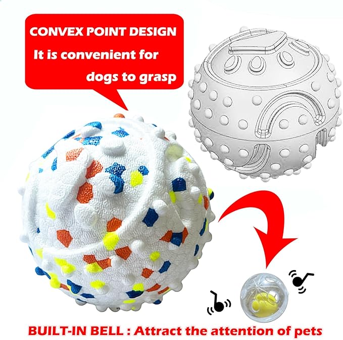 2Pack Dog Ball Squeak Toys Indestructible Dog Ball Float On Water Fetch Bouncy Durable Solid Rubber Ball for Puppy Small and Medium Dogs Playing Toys (Bell Ball 2Pcs White)