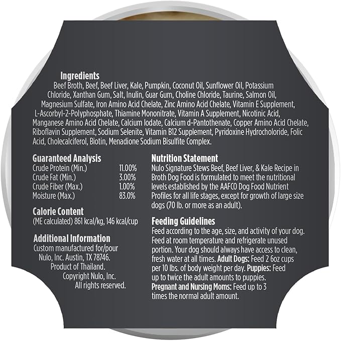 Nulo Dog Signature Stew Beef, Beef Liver, & Kale in Broth, 16 x 6 oz Cup