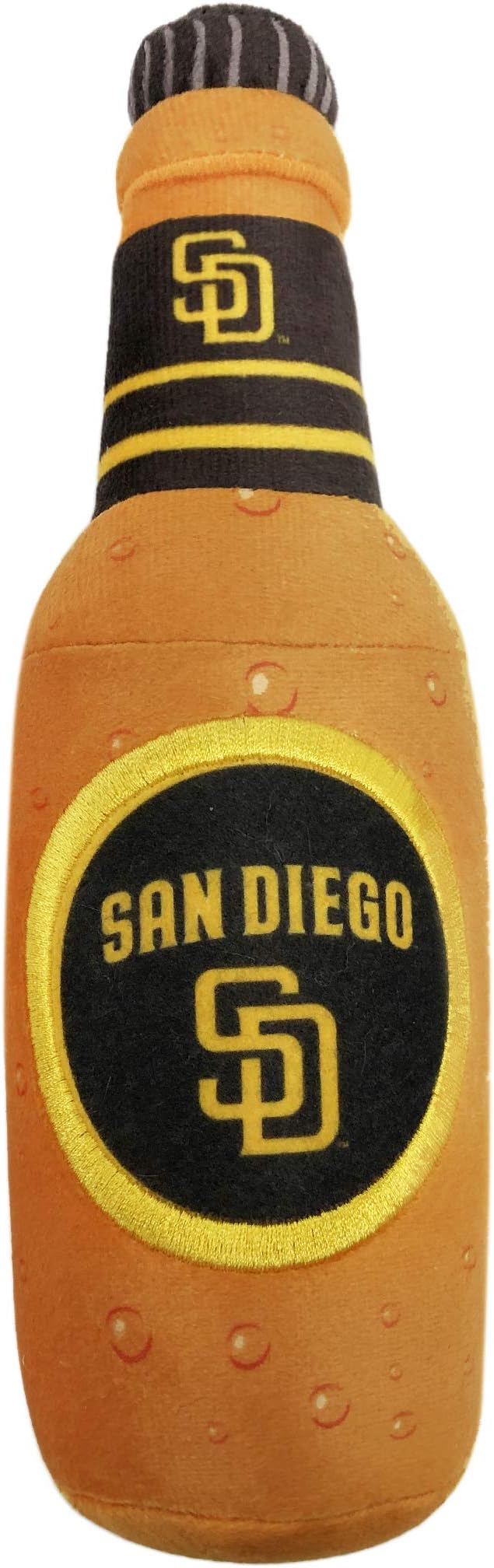 Pets First MLB San Diego Padres Stadium Beer Bottle Plush Dog Toy-Cutest Plush Toy for Dogs & Cats with Inner Squeaker & Premium Embroidery of Baseball Team Name & Logo