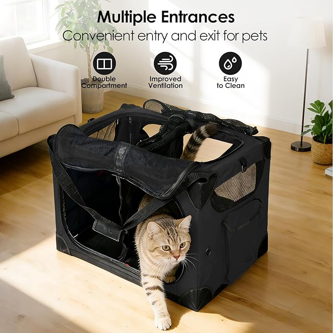 Extra Large Cat Carrier for 2 Cats, XL with Removable Divider, Foldable Soft-Sided Pet Carrier with Storage Tote, Portable Travel Crate for Large Cats, for Car & Home Use, 24" x 17" x 17"
