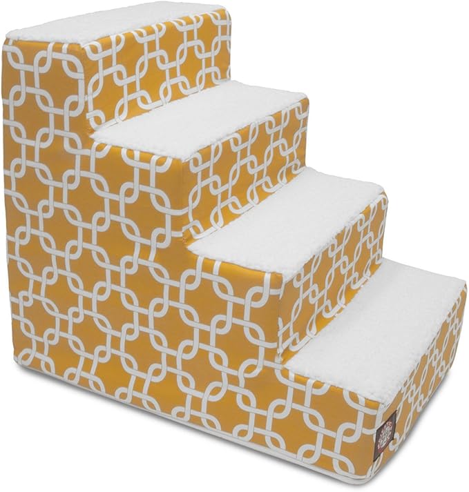 Majestic Pet 4 Step Portable Dog Stairs for Small Dogs to get on Bed Supports 25 lbs or Less – Dog Steps for High Bed with Machine Washable Cover – Pet Stairs for Cats Links Yellow