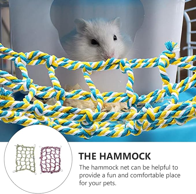 UKCOCO Colorful Woven Climbing Hammock Net for Small Pets, Hanging Squirrel and Hamster Play Net in Red and Yellow, Reptile and Bird Cage Accessory for Climbing and Resting