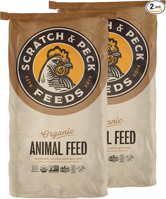 Scratch and Peck Feeds 3 Grain Scratch Chicken and Duck Supplemental Grain - Corn-Free and Soy-Free - 9.8% Protein, Certified Organic and Non-GMO Project Verified Chicken Food - 50 lbs Bag