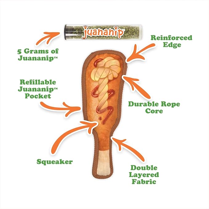 Doggijuana Mini Doggi Duo Refillable Juananip Toy Bundle | Corn Dog & Juananip | Funny Dog Toy Plush with Catnip and Refill | Interactive Chew for Play