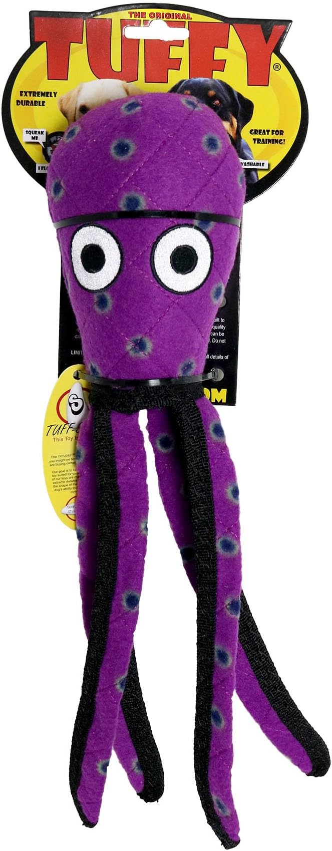 TUFFY - World's Tuffest Soft Dog Toy - Ocean- Squeakers - Multiple Layers. Made Durable, Strong & Tough. Interactive Play (Tug, Toss & Fetch). Machine Washable & Floats. (Squid Purple, Large)