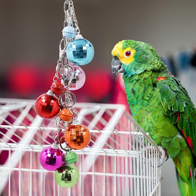 Oooct Bird Swing Wind Chime Toys, Colorful Parrot Hanging Chewing Toy with Hollow Balls and Bells, Bird Cage Accessories for Small to Medium Birds, Budgie Lovebirds Conures Parakeets Cockatiels Rats