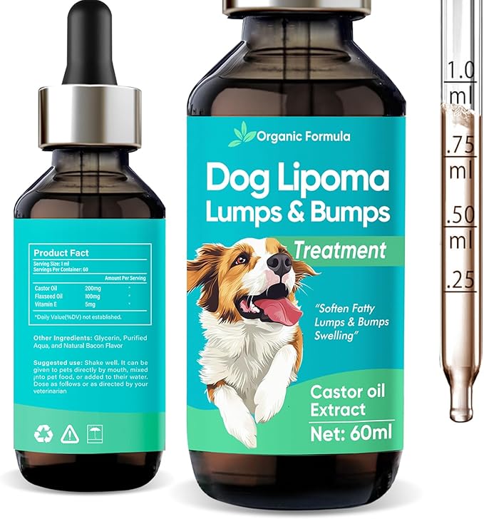 Lipoma Treatment for Dogs Cats - Lipoma Treatment Targets Guard for Dogs Lumps and Bumps, Castor Oil with Reishi & Turkey Tail Mushrooms to Lipoma Reduction & Boost Immune Health, 60ML